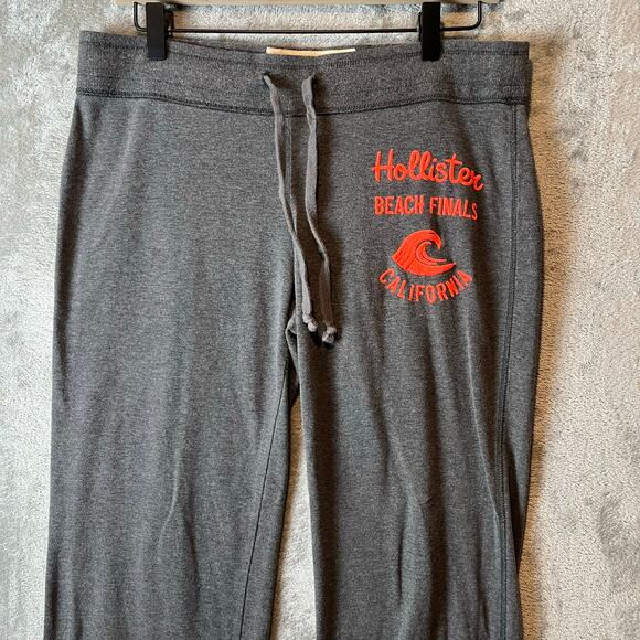 Y2K Vintage Hollister Wide Leg Lounge Pants Medium Gray Orange Embroidered Logo - Picture 5 of 6